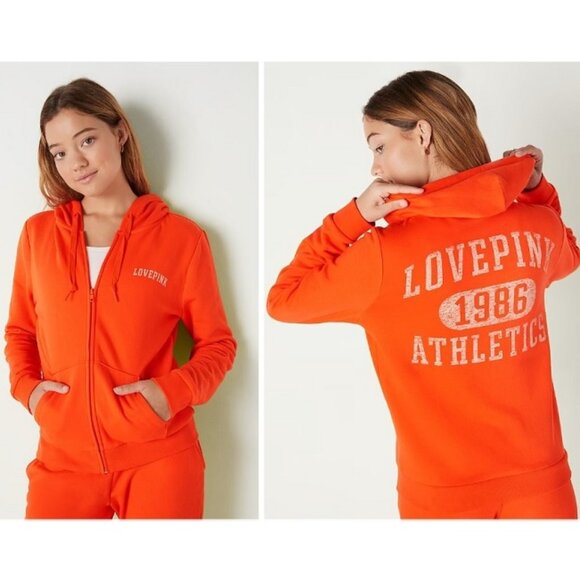 PINK Victoria Secret Fleece Everyday Zip-Up Hoodie Jacket XL Bright Orange Gold - Picture 1 of 9